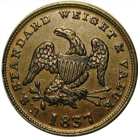 LOW  49 / HT73 R2 AU+ Half Cent Worth Of Pure Copper 1837