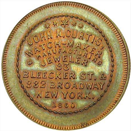 MILLER NY  176 MS63 John Curtis Jeweler and Watch Maker 1860, New York