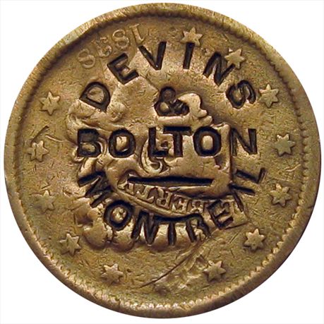 DEVIN / & / BOLTON / --- / MONTREAL on 1838 Large Cent 