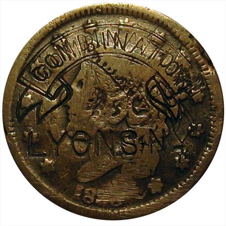 COSART / -+- / LYONS N.Y. and COMBINATION LYONS NY on 1838 Large Cent