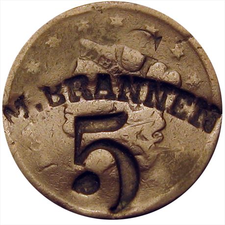 M. BRANNEN / 5  and a stray G in curved punch on an 1830's Large Cent