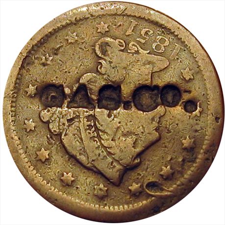 GAS. Co. on the obverse of an 1851 Large Cent VF coin VG with small dig. (<25)	