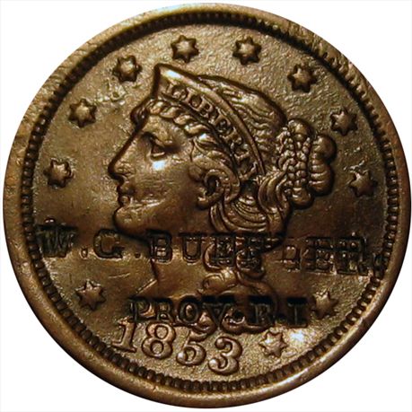W. G. BUEHLER / PROV. R.I. on an 1853 Large Cent Providence Rhode Island