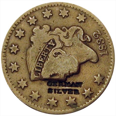 GERMAN / SILVER on the obverse of an 1832 Large Cent VF coin VG+. (25-50)	