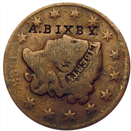 A. BIXBY on the obverse of an 1833 Large Cent VF coin VG. (25-50)