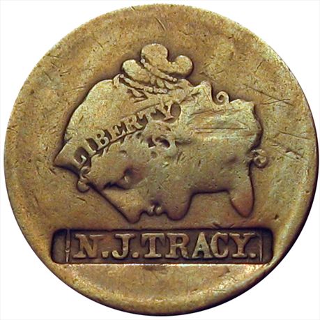 N. J. TRACY. in raised letters on 1830's Large Cent