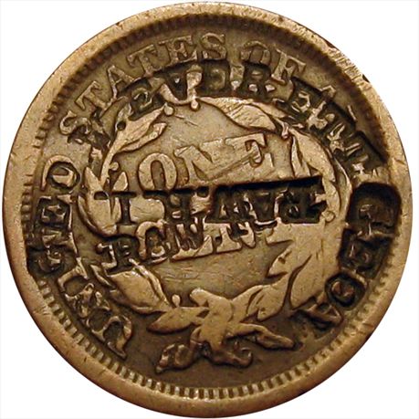 GEO. W. EVERETT / PAW. R.I. on 1853 Large Cent Pawtucket Rhode Island
