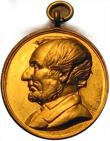 LINCONIANA Abraham Lincoln Martyr To Liberty  Gilt Brass oval 21x24mm MS63 