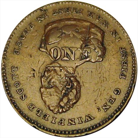 Winfield Scott Unique struck over an 1851 Large Cent Copper 29mm EF WS 1852-11 