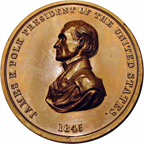 Mint Medal 1845 James Polk Indian Peace Medal.  Julian IP-24 Bronzed 76mm MS62
