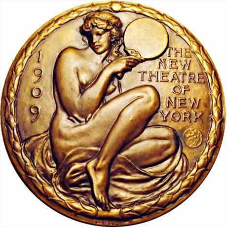 ANS Medal 1909 New Theatre of New York by Bela Lyon Pratt 76mm MS63