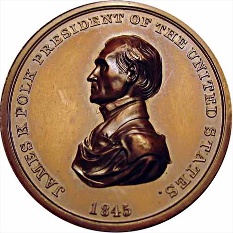 Mint Medal 1845 James Polk Inaugural Medal.  Julian PR-09 Bronzed 62mm MS62