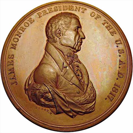 Mint Medal 1817 James Monroe Indian Peace Medal.  Julian IP-08 Bronzed 76mm MS63