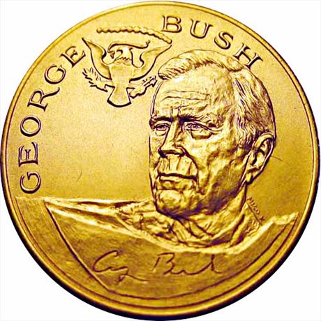 Inaugural 1989 Bush.  By Mico Kaufman in 14K Gold 29mm MS64