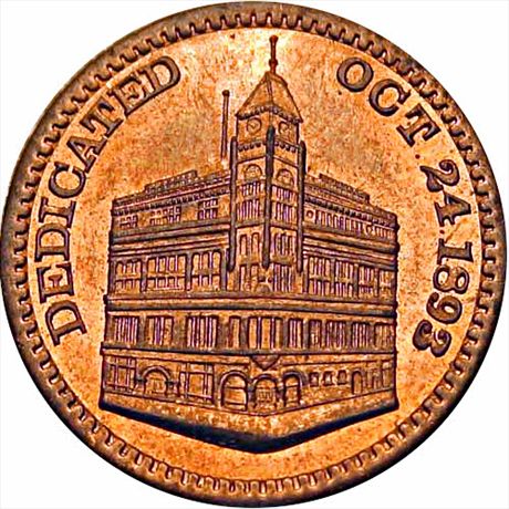 BOLEN JAB-41 Masonic Building, Springfield Massachusetts 1892 Copper 29mm MS64