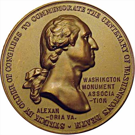 Baker 1826 Washington Monument Association Alexandria Virginia Bronze 40mm MS63