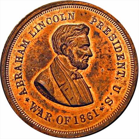 Abraham Lincoln War Of 1861 Dog Tag Copper 30mm MS63