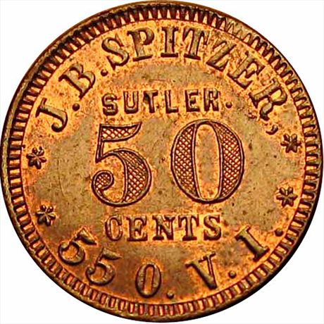 OH  V-50 C R7  MS63 Spitzer Sutler, 55th Ohio Volunteer Infantry Sutler token