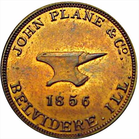 MILLER IL  2   MS63 John Plane & Co. 1856, Belvidere Illinois
