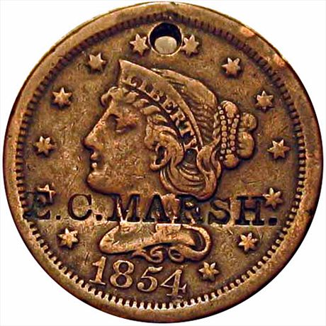 E. C. MARSH. on the obverse of an 1854 Large Cent