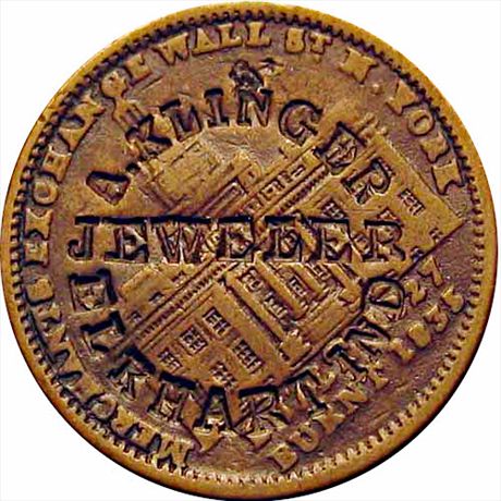 A. KLINGER / JEWELER / ELKHART IND on LOW 97 Hard Times token