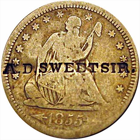 A. D. SWEETSIR. on 1855 Seated Liberty Quarter Scarborough Maine
