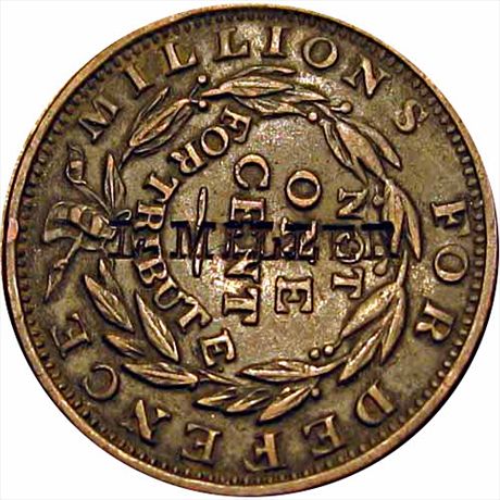 L. MILLER in the reverse on an 1841 Hard Times token Low 59 / HT-17