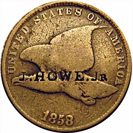 J. HOWE. Jr on 1858 Flying Eagle Cent Howe's Improved Scales Brandon, Vermont