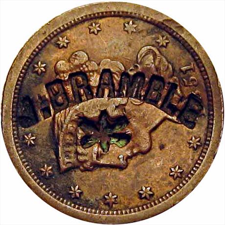 J. BRAMBLE in a curved punch 1851 Half Cent VF