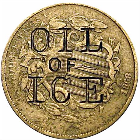 OIL / OF / ICE on 1868 Shield Nickel