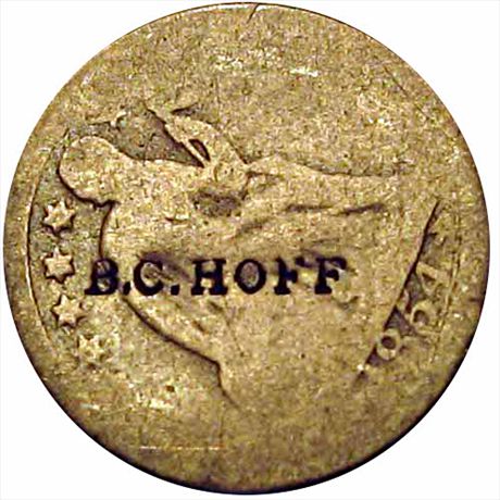 B. C. HOFF on the obverse of a 1854 Dime