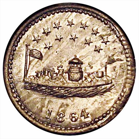 71  -  241/336 e  R8 NGC MS64 White Metal Monitor Patriotic Civil War token