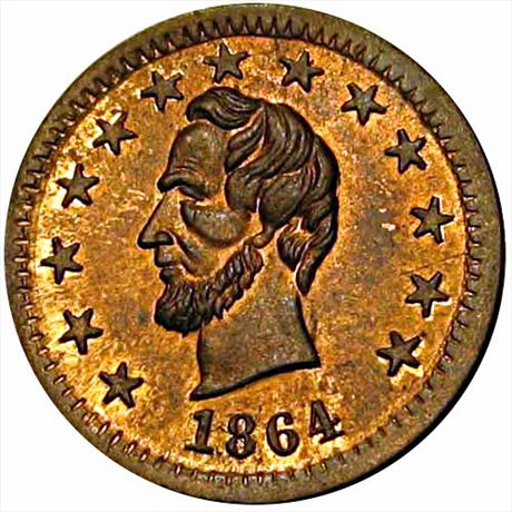 34  -  127/160 a  R9  MS64 1864 Lincoln Patriotic Civil War token