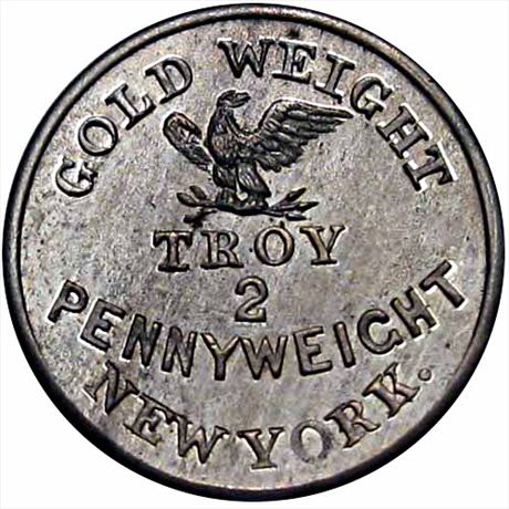 238  -  NY630AG-6c  R8  MS63 Gold Weight Nickel New York Civil War Token