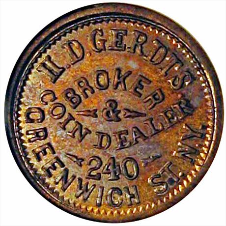 237  -  NY630AD-1b  R7 NGC MS63 Coin Dealer New York Civil War Token