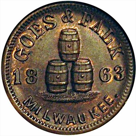 439  -  WI510 M-1a  R2 NGC MS65 Brewery Beer Barrels Milwaukee Civil War Token