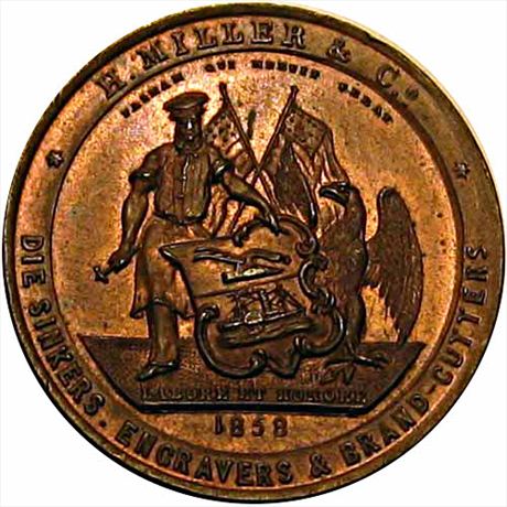 634  -  MILLER KY 25    MS63 1858 Die Sinker Louisville Kentucky Merchant Token