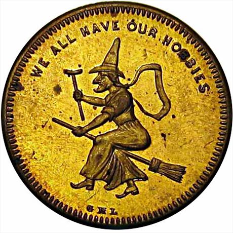 734  -  MILLER NY  491B    MS62 Witch On Broom New York Merchant Token