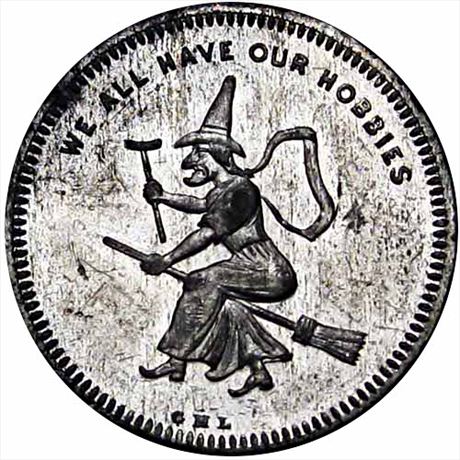 733  -  MILLER NY  491A    MS60 Witch On Broom New York Merchant Token
