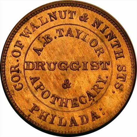 858  -  MILLER PA 509    MS63 Druggist Philadelphia Pennsylvania Merchant Token