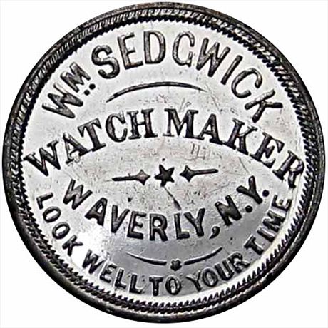 831  -  MILLER NY 1067C    MS63 1876 Waverly New York Merchant Token