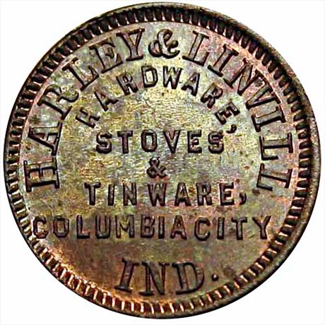146  -  IN175B-1a  R4  MS63 Columbia City Indiana Civil War token