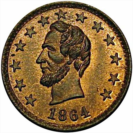 38  -  127/248 a  R4  MS64 1864 Abraham Lincoln Patriotic Civil War token