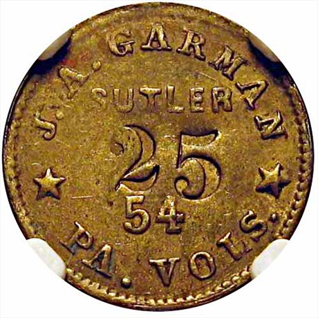 111  -  PA I-25B  R5 NGC AU 54th Pennsylvania Volunteers Civil War Sutler token
