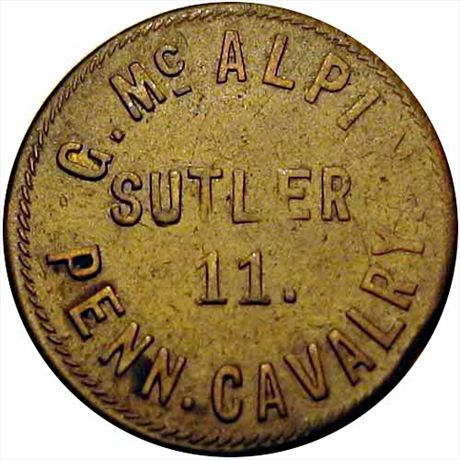 110  -  PA D-10Ba  R8  VF 11th Pennsylvania Cavalry Civil War Sutler token