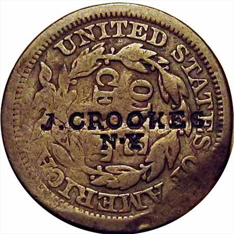 516  -  J. CROOKES / N-Y    VF Counterstamped 1844 Large Cent