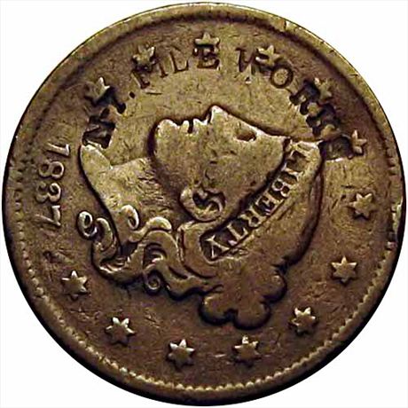 531  -  N-Y FILE WORKS    FINE Counterstamped 1837 Large Cent