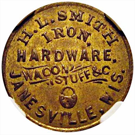 462  -  WI300G-1b  R8 NGC AU+ Janesville Wisconsin Civil War token