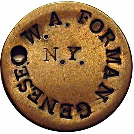 522  -  W. A. FORMAN GENESEO / NY    VF Counterstamped Two Cent Piece