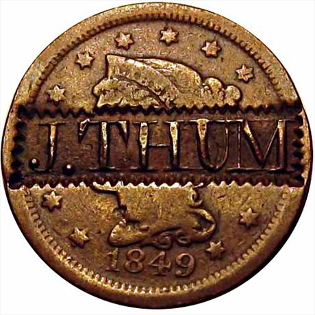 535  -  J. THUM    EF Counterstamped 1849 Large Cent